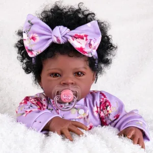 Vinyl Newborn Dolls with Weighted Cloth Body, Set for Kids 3  Aori Reborn Baby Dolls Girl Black - Lifelike Reborn Babies subsidiary That Look Real 20 inch, Realistic Black Baby Girls Soft 