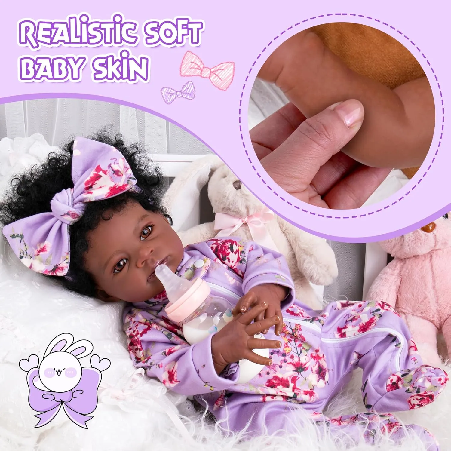 Vinyl Newborn Dolls with Weighted Cloth Body, Set for Kids 3  Aori Reborn Baby Dolls Girl Black - Lifelike Reborn Babies subsidiary That Look Real 20 inch, Realistic Black Baby Girls Soft 