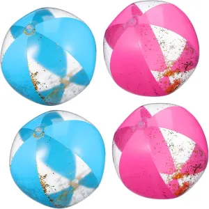 Volleyball Soccer collaborator Games Eye Catching Outdoor Decor FAVOMOTO 4pcs Inflatable Sequin Beach Balls Dazzling Glitter for Summer Pool Parties 