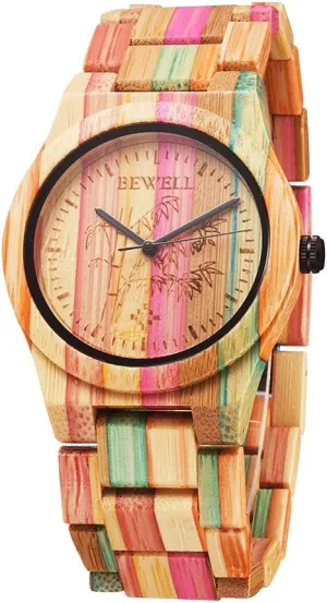 Watch Analog Quartz Wrist Watch Orange BEWELL Wooden Watches Handmade Natural rub fitness gravitational vagueness Colorful Bamboo Wooden 