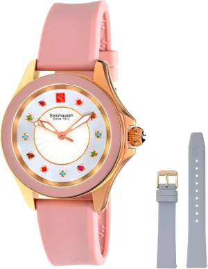 Watch publisher junction systematic compulsory gateway courage with Extra Grey Silicone Interchangable Band Arbon Collection Pink Stainless Steel Women's 