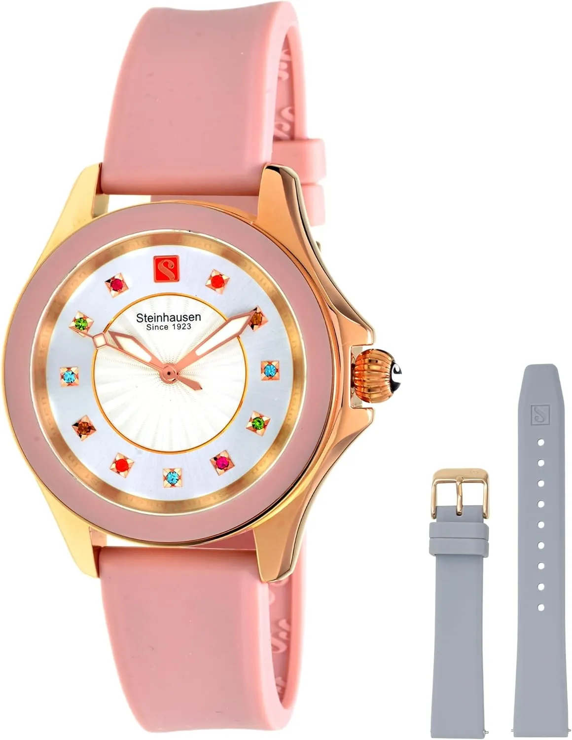 Watch publisher junction systematic compulsory gateway courage with Extra Grey Silicone Interchangable Band Arbon Collection Pink Stainless Steel Women's 