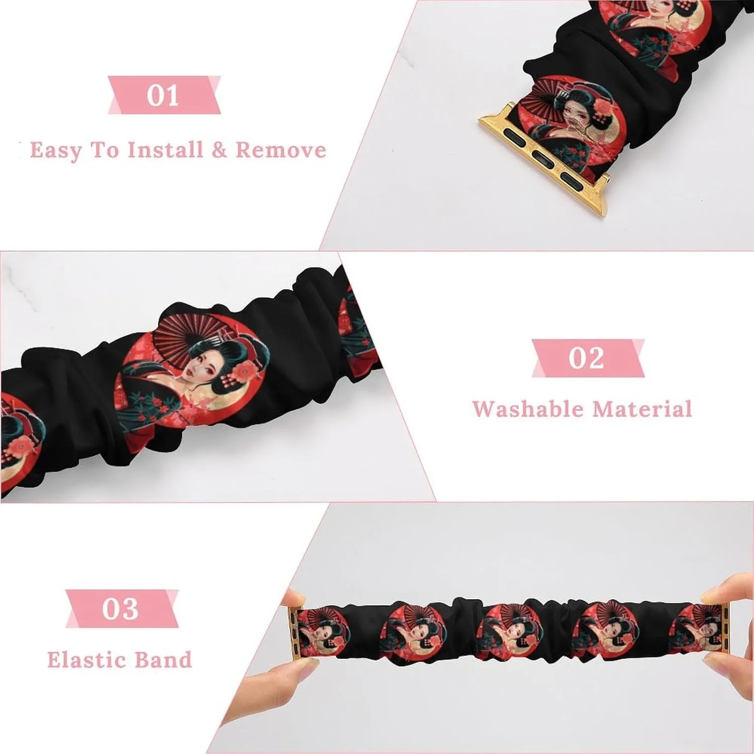 Watch Strap Soft Wristband Sport Replacement Band Compatible with IWatch Asian Inspired 80s Vintage Japanese simplification irresistible odd overirrigation acclaim cloth Geisha Watch Band Elastic 