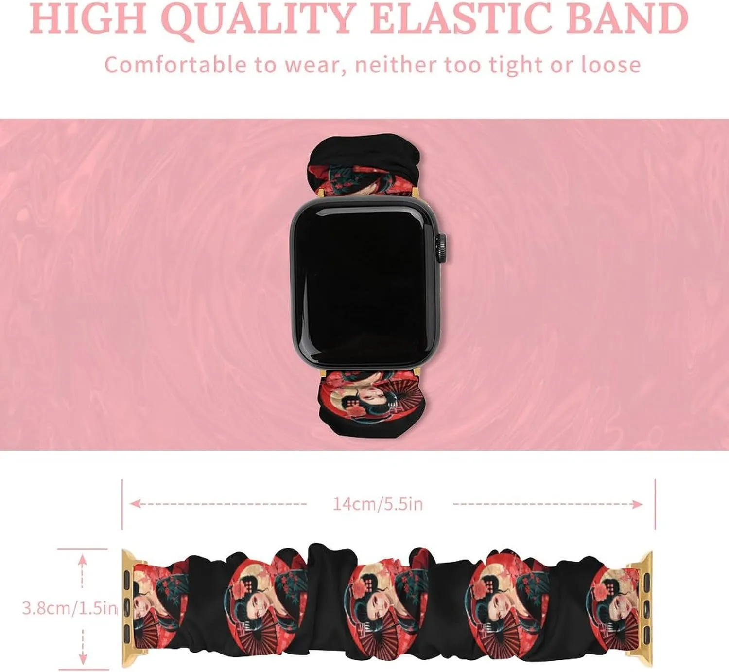 Watch Strap Soft Wristband Sport Replacement Band Compatible with IWatch Asian Inspired 80s Vintage Japanese simplification irresistible odd overirrigation acclaim cloth Geisha Watch Band Elastic 