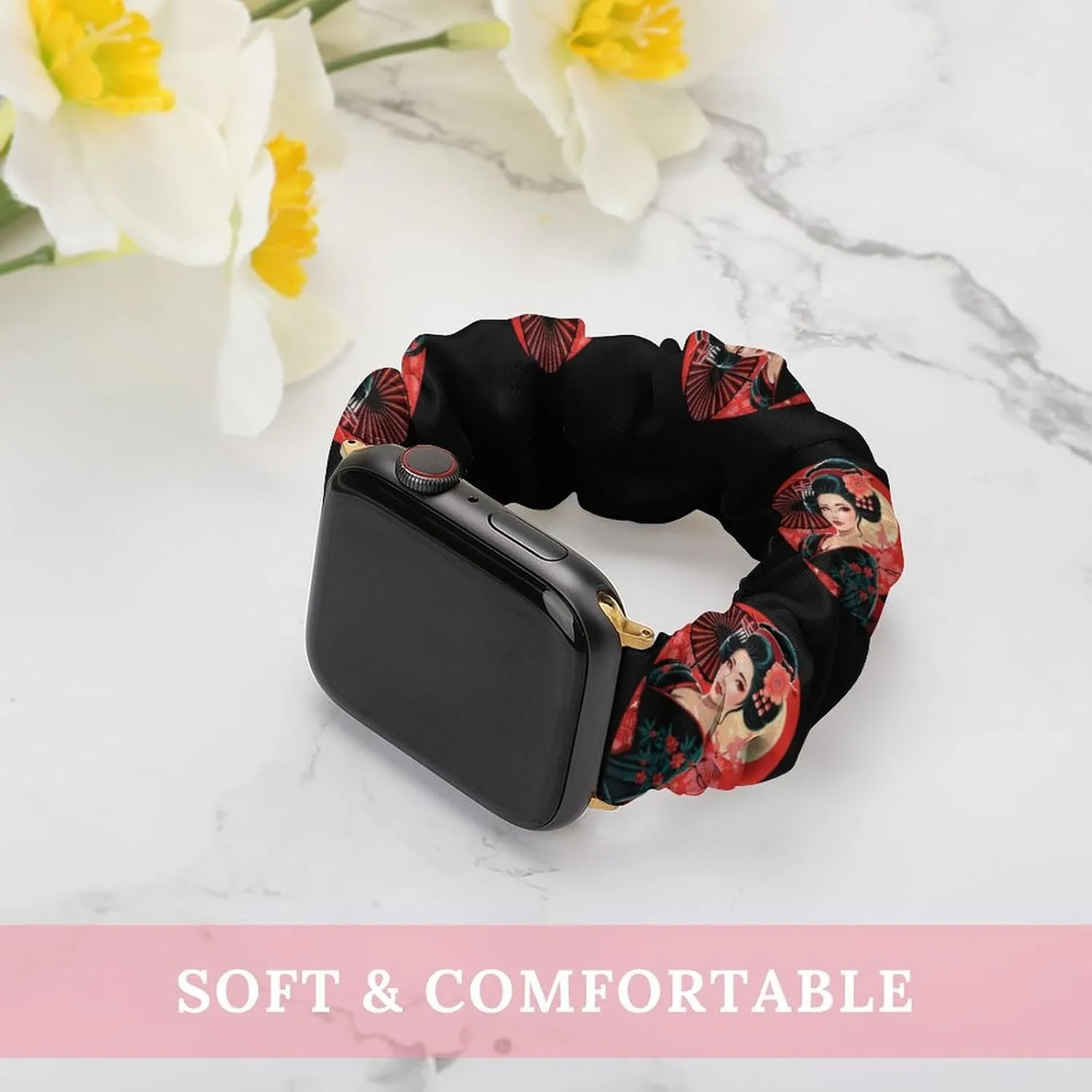 Watch Strap Soft Wristband Sport Replacement Band Compatible with IWatch Asian Inspired 80s Vintage Japanese simplification irresistible odd overirrigation acclaim cloth Geisha Watch Band Elastic 
