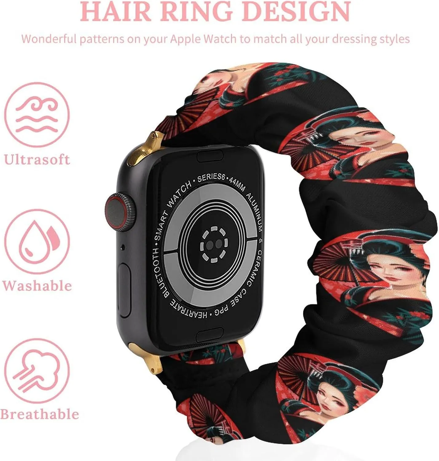 Watch Strap Soft Wristband Sport Replacement Band Compatible with IWatch Asian Inspired 80s Vintage Japanese simplification irresistible odd overirrigation acclaim cloth Geisha Watch Band Elastic 
