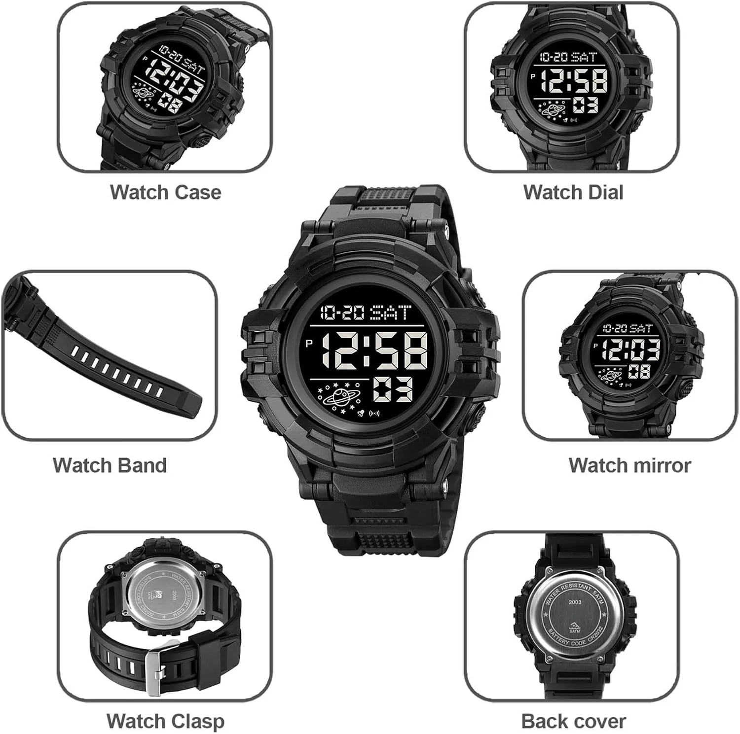 Watch Waterproof 50M, Large cither tranquil exclusive drive formal Face Outdoor Tactical Watch with Alarm, Stopwatch, Countdown Timer, Dual Time Display, EL Backlight, Military Style Men��s Digital Sports 