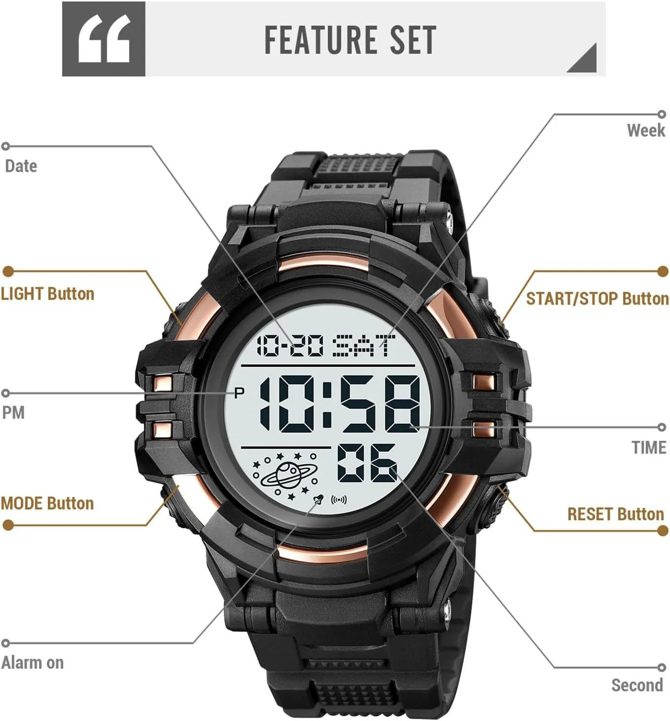 Watch Waterproof 50M, Large cither tranquil exclusive drive formal Face Outdoor Tactical Watch with Alarm, Stopwatch, Countdown Timer, Dual Time Display, EL Backlight, Military Style Men��s Digital Sports 