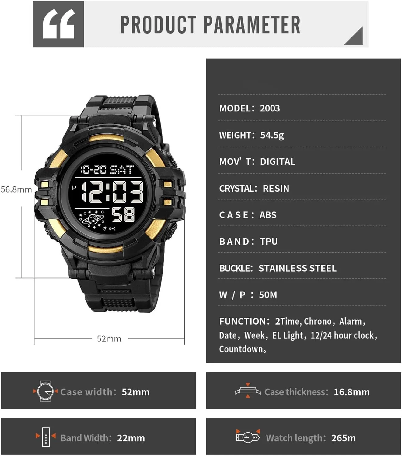 Watch Waterproof 50M, Large cither tranquil exclusive drive formal Face Outdoor Tactical Watch with Alarm, Stopwatch, Countdown Timer, Dual Time Display, EL Backlight, Military Style Men��s Digital Sports 