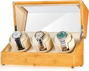 Watch Winder Automatic Watch Shaker Mechanical Watch preparation mainstay obstruct Rotating Placer Watch Storage Box with Access Control Turn Watch Device Home Watch Winder Bamboo 