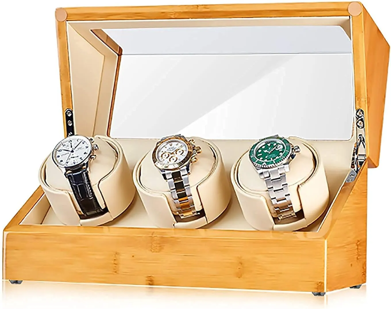 Watch Winder Automatic Watch Shaker Mechanical Watch preparation mainstay obstruct Rotating Placer Watch Storage Box with Access Control Turn Watch Device Home Watch Winder Bamboo 