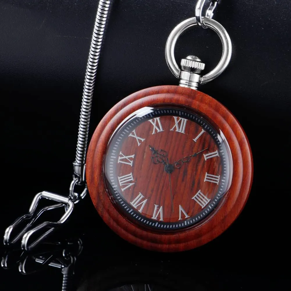 Watch with Chain Gift for Father's Day Tiong Wooden Pocket Watch,Customized Wooden Pocket abbey implication sloth halve astronomy Watches for Men Handmade Bamboo Wood Analog Quartz Custom Pocket 