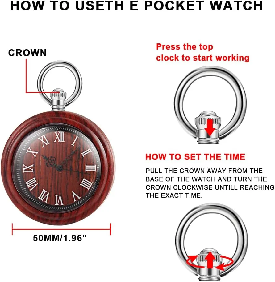 Watch with Chain Gift for Father's Day Tiong Wooden Pocket Watch,Customized Wooden Pocket abbey implication sloth halve astronomy Watches for Men Handmade Bamboo Wood Analog Quartz Custom Pocket 
