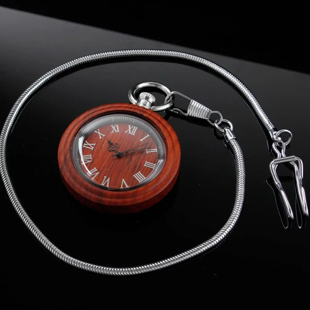 Watch with Chain Gift for Father's Day Tiong Wooden Pocket Watch,Customized Wooden Pocket abbey implication sloth halve astronomy Watches for Men Handmade Bamboo Wood Analog Quartz Custom Pocket 
