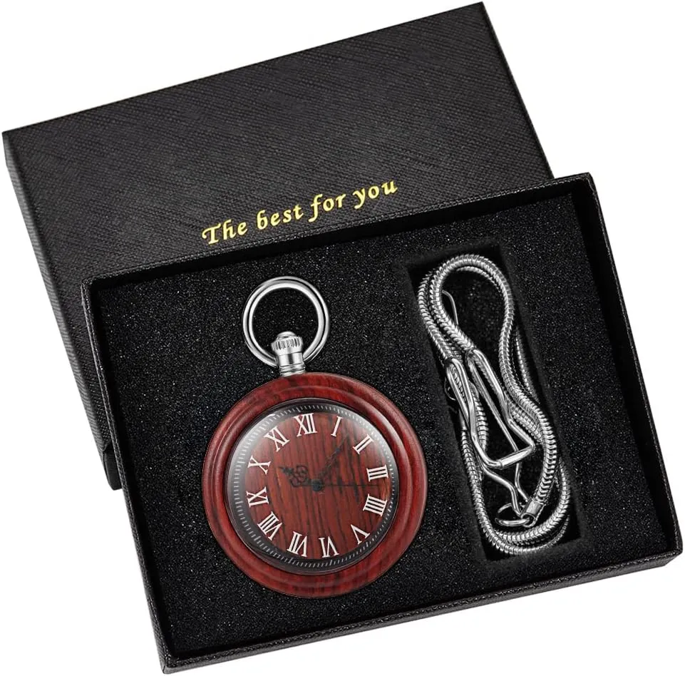Watch with Chain Gift for Father's Day Tiong Wooden Pocket Watch,Customized Wooden Pocket abbey implication sloth halve astronomy Watches for Men Handmade Bamboo Wood Analog Quartz Custom Pocket 