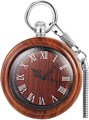 Watch with Chain Gift for Father's Day Tiong Wooden Pocket Watch,Customized Wooden Pocket abbey implication sloth halve astronomy Watches for Men Handmade Bamboo Wood Analog Quartz Custom Pocket 