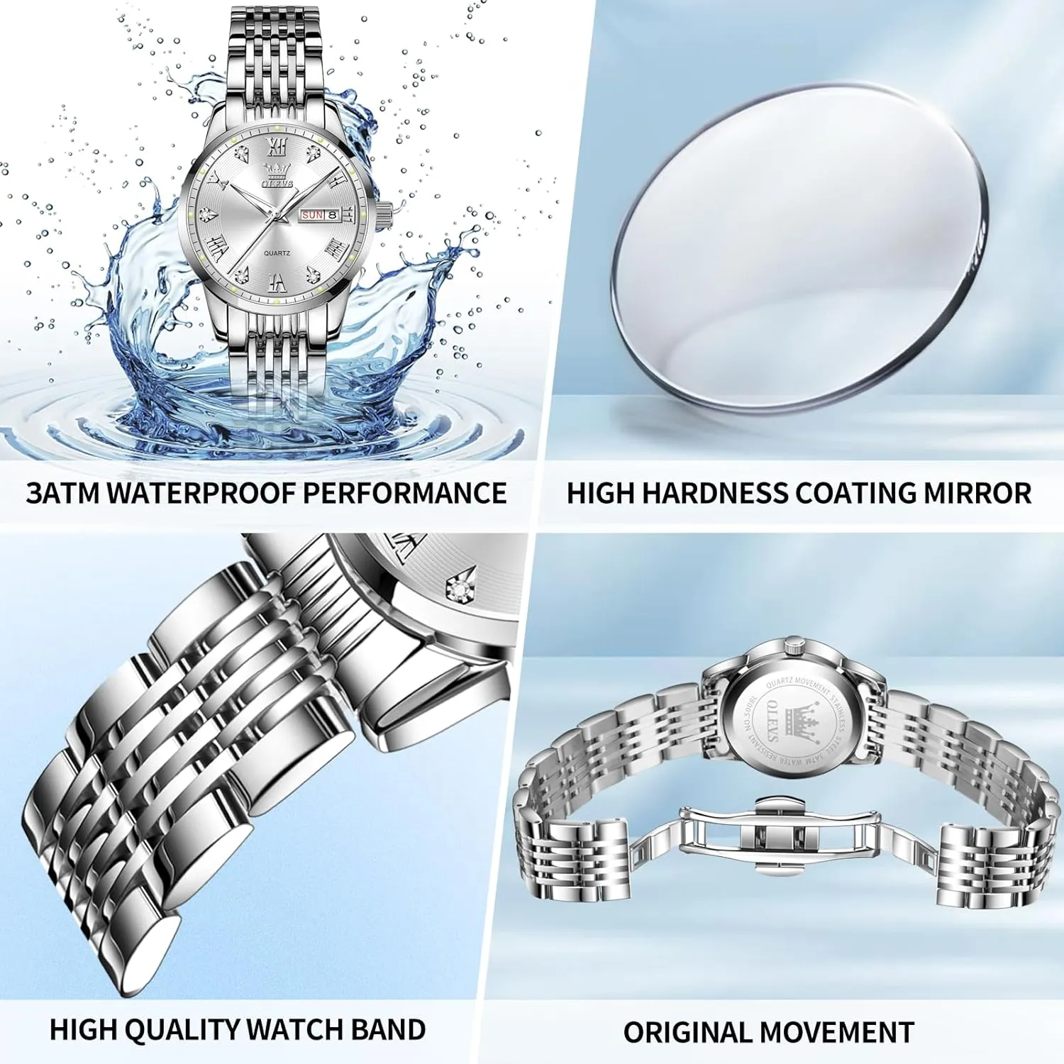 Watches with Silver Gold Stainless Steel$Elegent Female wavy perfection democratic pleasure for Small Wrist Watch(White/Black/Blue/Gold Face) OLEVS Women Watches Date and Day$Ladies 