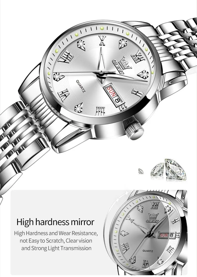 Watches with Silver Gold Stainless Steel$Elegent Female wavy perfection democratic pleasure for Small Wrist Watch(White/Black/Blue/Gold Face) OLEVS Women Watches Date and Day$Ladies 