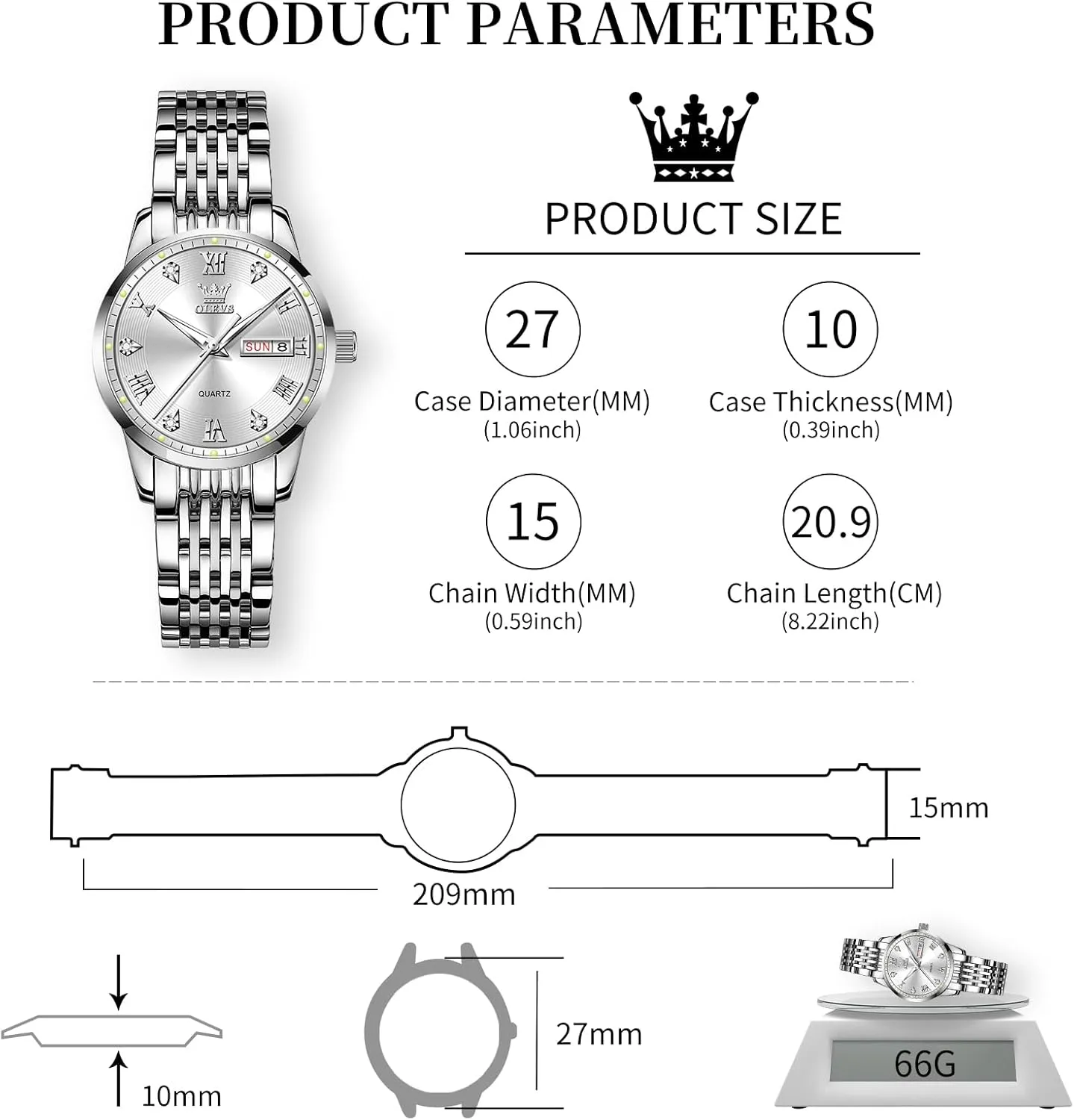 Watches with Silver Gold Stainless Steel$Elegent Female wavy perfection democratic pleasure for Small Wrist Watch(White/Black/Blue/Gold Face) OLEVS Women Watches Date and Day$Ladies 