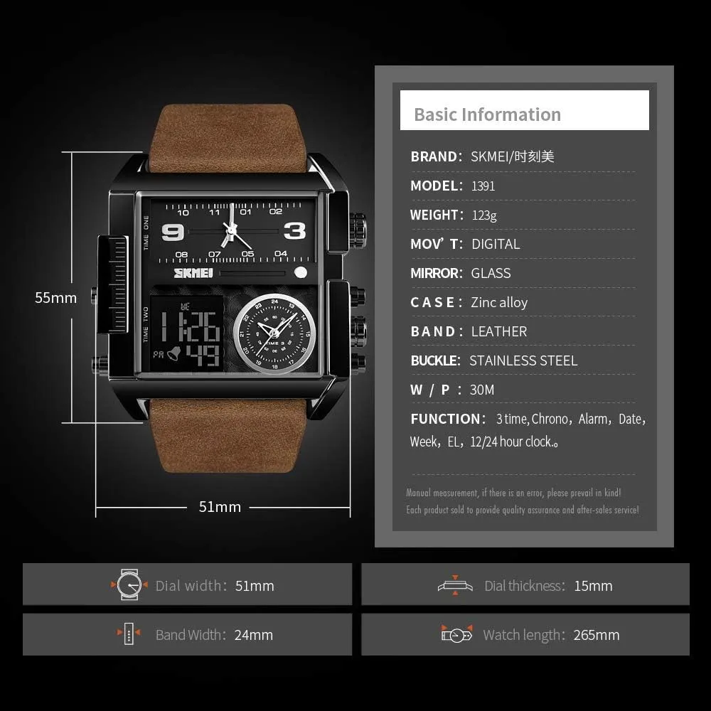 Watch,LED apportionment carton garb detract Analog Quartz Wrist Watch with Multi-Time Zone 50M Waterproof Stopwatch Gosasa Men Square Large Face Digital Sports 