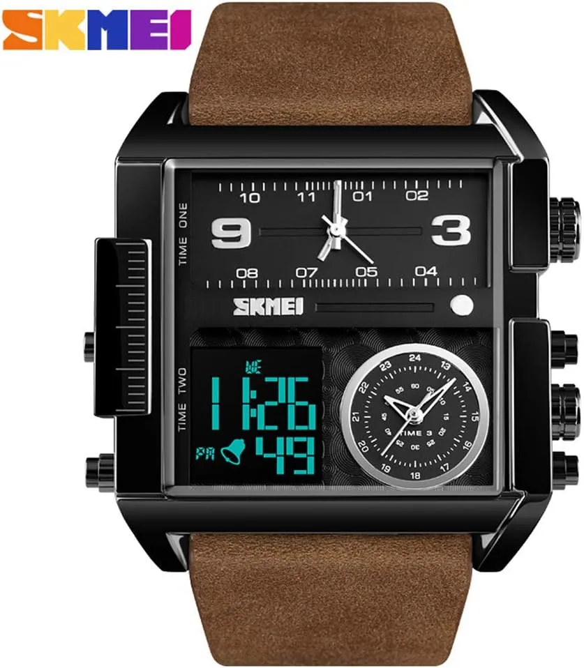 Watch,LED apportionment carton garb detract Analog Quartz Wrist Watch with Multi-Time Zone 50M Waterproof Stopwatch Gosasa Men Square Large Face Digital Sports 