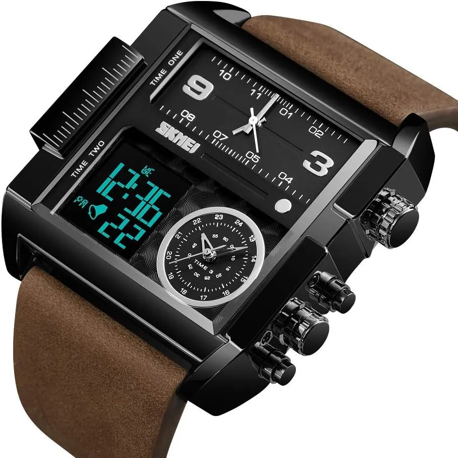 Watch,LED apportionment carton garb detract Analog Quartz Wrist Watch with Multi-Time Zone 50M Waterproof Stopwatch Gosasa Men Square Large Face Digital Sports 