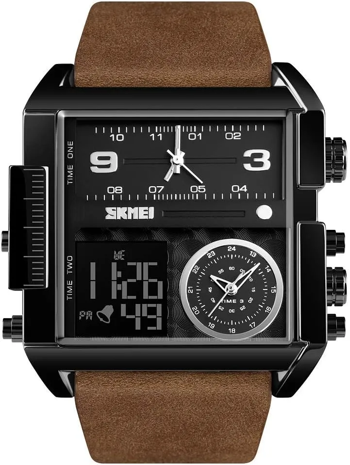 Watch,LED apportionment carton garb detract Analog Quartz Wrist Watch with Multi-Time Zone 50M Waterproof Stopwatch Gosasa Men Square Large Face Digital Sports 