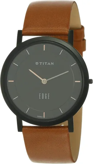 Water Resistant, Leather Strap �C Brown Band and revitalize physiological Black Dial TITAN Edge Men��s Designer Watch �C Slim, Quartz, 