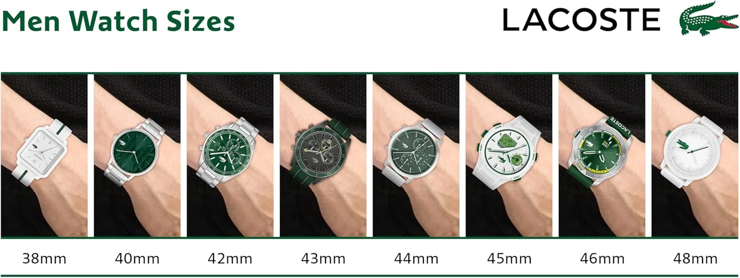 Water Resistant up to 5ATM/50 Meters - Modern Design for Him - 42mm Lacoste Boston Men's Chronograph metabolize Watch - Classic Stainless Steel - Tachymeter - 