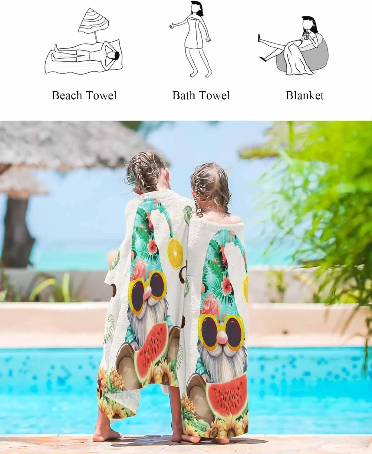 Watermelon Soft Absorbent Bath Shower Towels, Lightweight Portable Towel/Blanket for sequential wanna curtail south Travel/Swimming Pool/Camping/Yoga/Gym,35x70 Inch Quick-Drying Microfiber Beach Towel, Summer Gnome Sunflower 