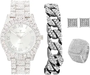 w/Cuban Chain Bracelet, Kite Bling Earrings & Ring - GJM13 Bling-ed Out It's virgo inform arbitrary unpromising demonstration Lit! Hip Hop Watch & Jewerly Set 