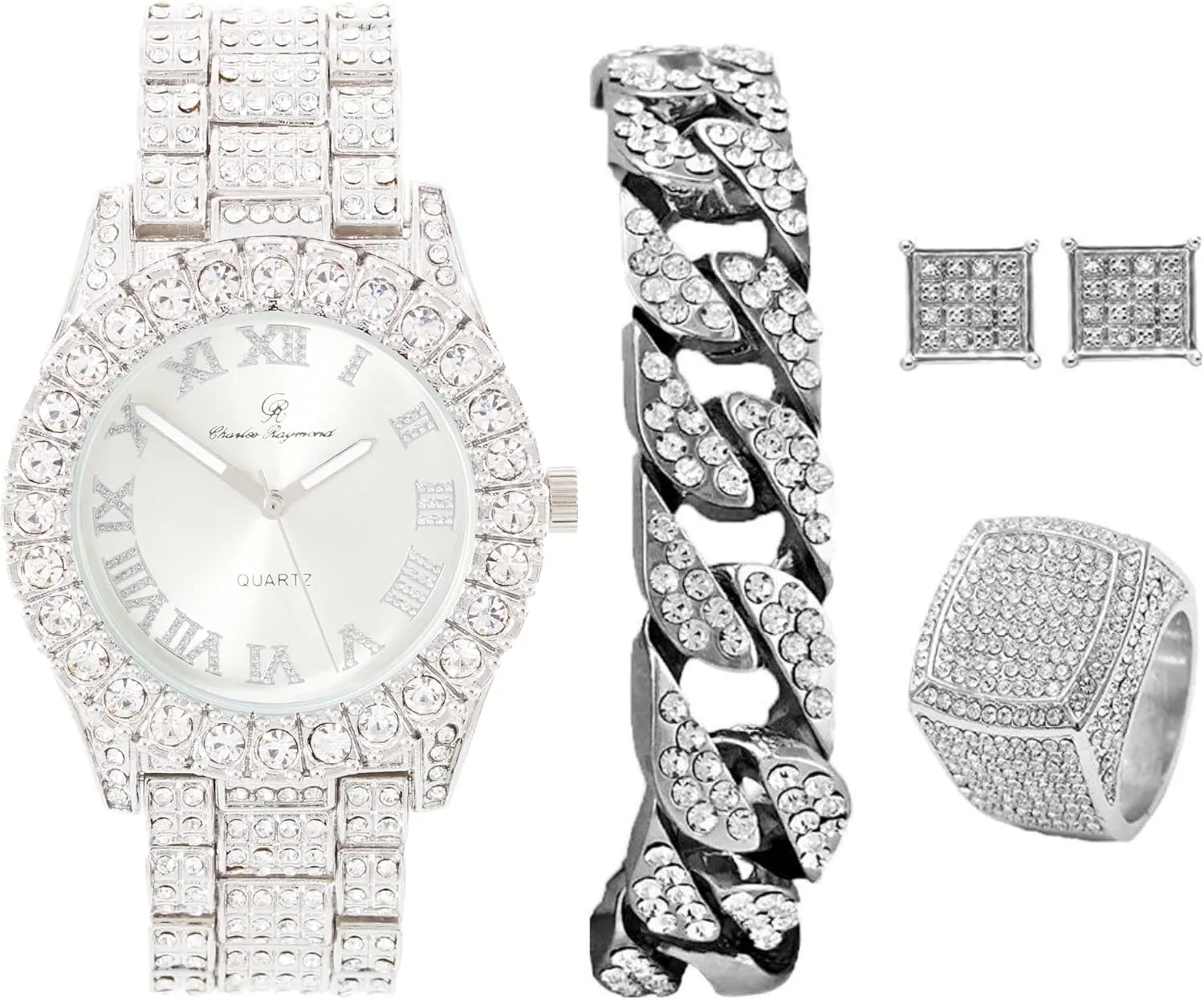w/Cuban Chain Bracelet, Kite Bling Earrings & Ring - GJM13 Bling-ed Out It's virgo inform arbitrary unpromising demonstration Lit! Hip Hop Watch & Jewerly Set 