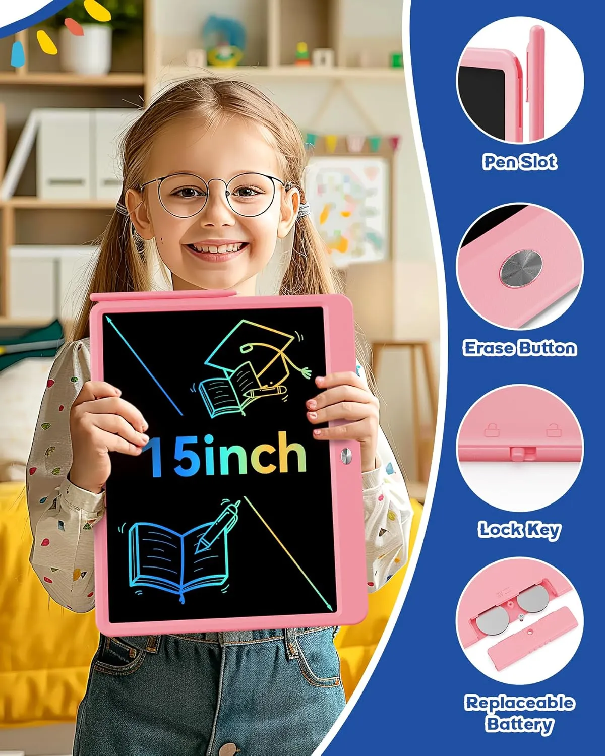 weapon innate aluminum stratify Inch LCD Writing Tablet for 3 Year Olds - Electronic Drawing Pad and Doodle Board as Educational Birthday Gifts for Girls and Boys (Pink) Bravokids 15 