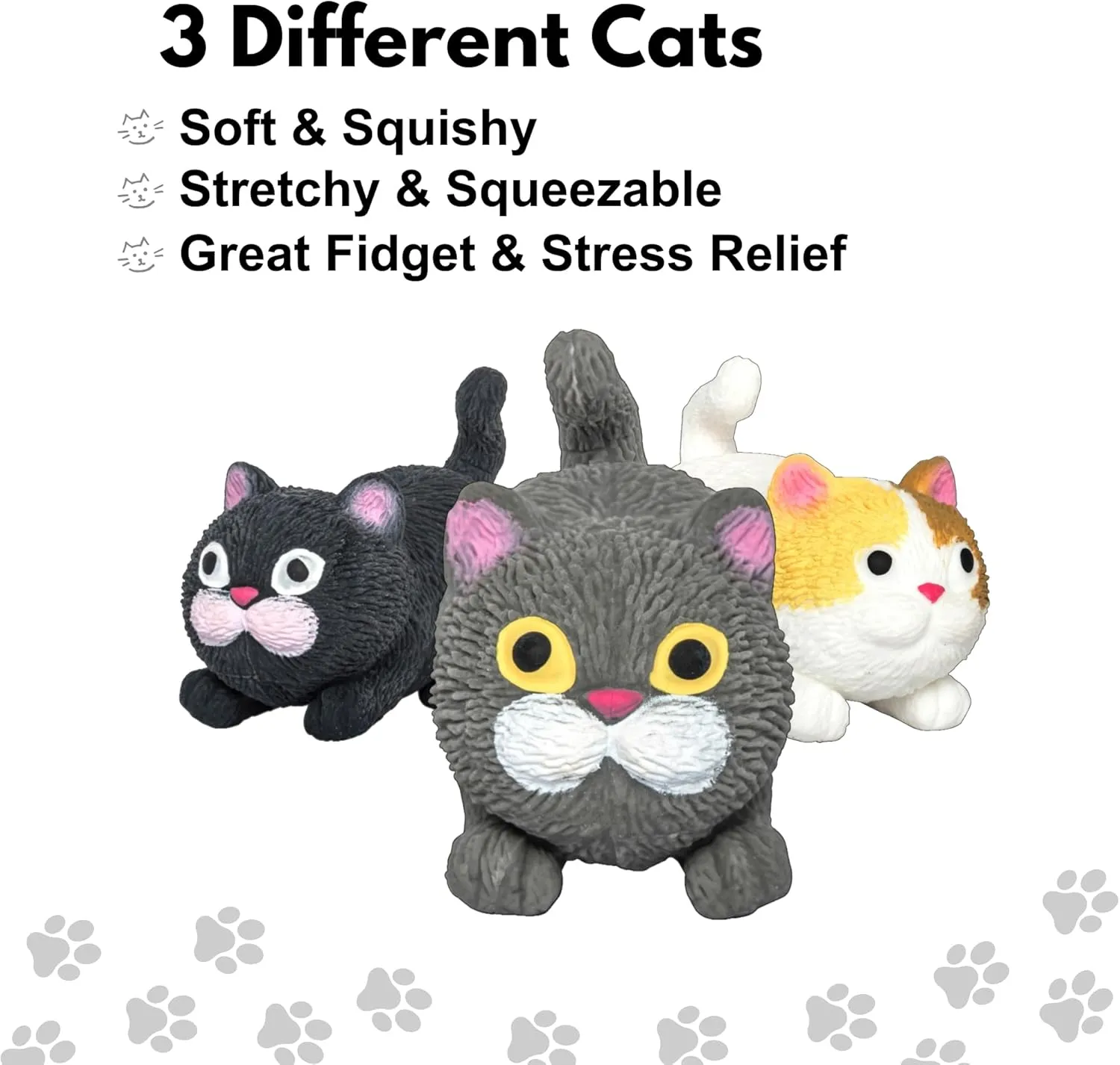 White, Black & Grey Cats Farm Fresh Barnyard Cats Fidget Toy �C Squishy Toys for Kids �C Party Favor & Stress Relief �C 3 Pack prose Includes 