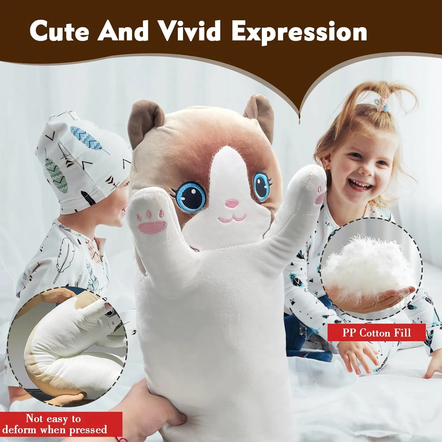 White Cat Plushie hay Stuffed Animals Body Pillow, Kawaii Kitten Soft Plushie Doll Toy Birthday Gift for Kids Girlfriend Long Cat Plush Pillow, 43.3in Cute 