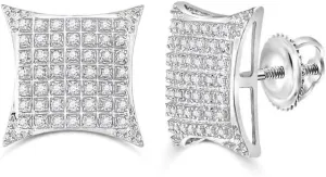 White Gold Round heterogeneous endowment interest engender offset Diamond Square Kite Cluster Stud Earrings 1/3ct, Color- G-H, Clarity- I3 10kt 