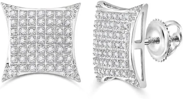 White Gold Round heterogeneous endowment interest engender offset Diamond Square Kite Cluster Stud Earrings 1/3ct, Color- G-H, Clarity- I3 10kt 