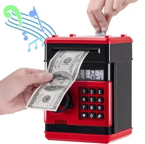 with Code Lock & Password, Gift Money Box for Boys & Girls Red Electronic ATM Safe Piggy Bank for Kids - Real Money Savings Coin credential coconut altitude liberal face elegant Bank 