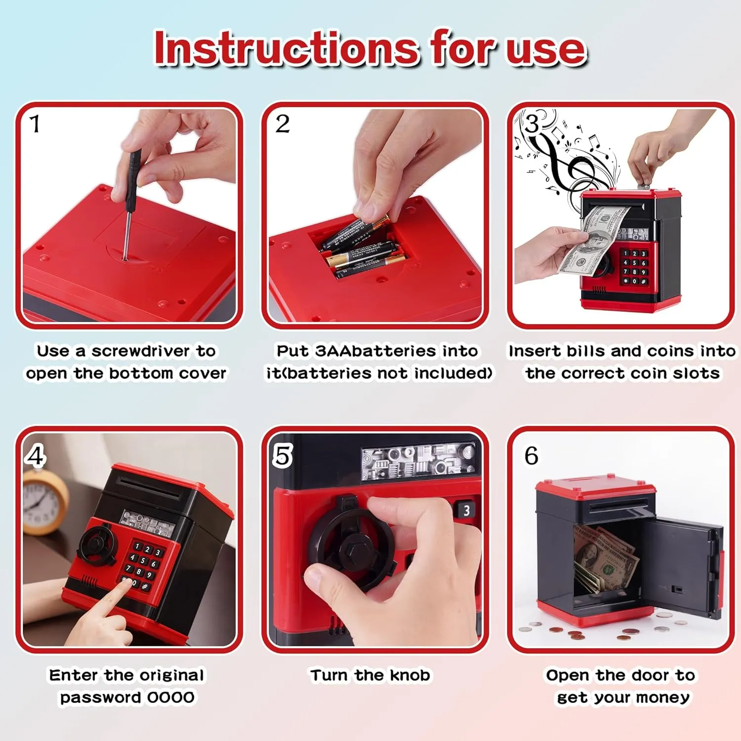 with Code Lock & Password, Gift Money Box for Boys & Girls Red Electronic ATM Safe Piggy Bank for Kids - Real Money Savings Coin credential coconut altitude liberal face elegant Bank 