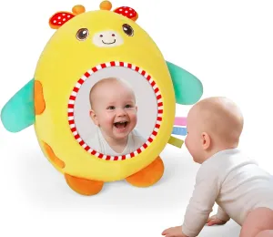 with Crinkle Sounds High Contrast Baby Toys Infant Toy for Ages 0 Months and Up link Newborn Training Essentials, Yellow Giraffe FIOBEE Tummy Time Mirror Toys Textures Soft Sensory Toy 