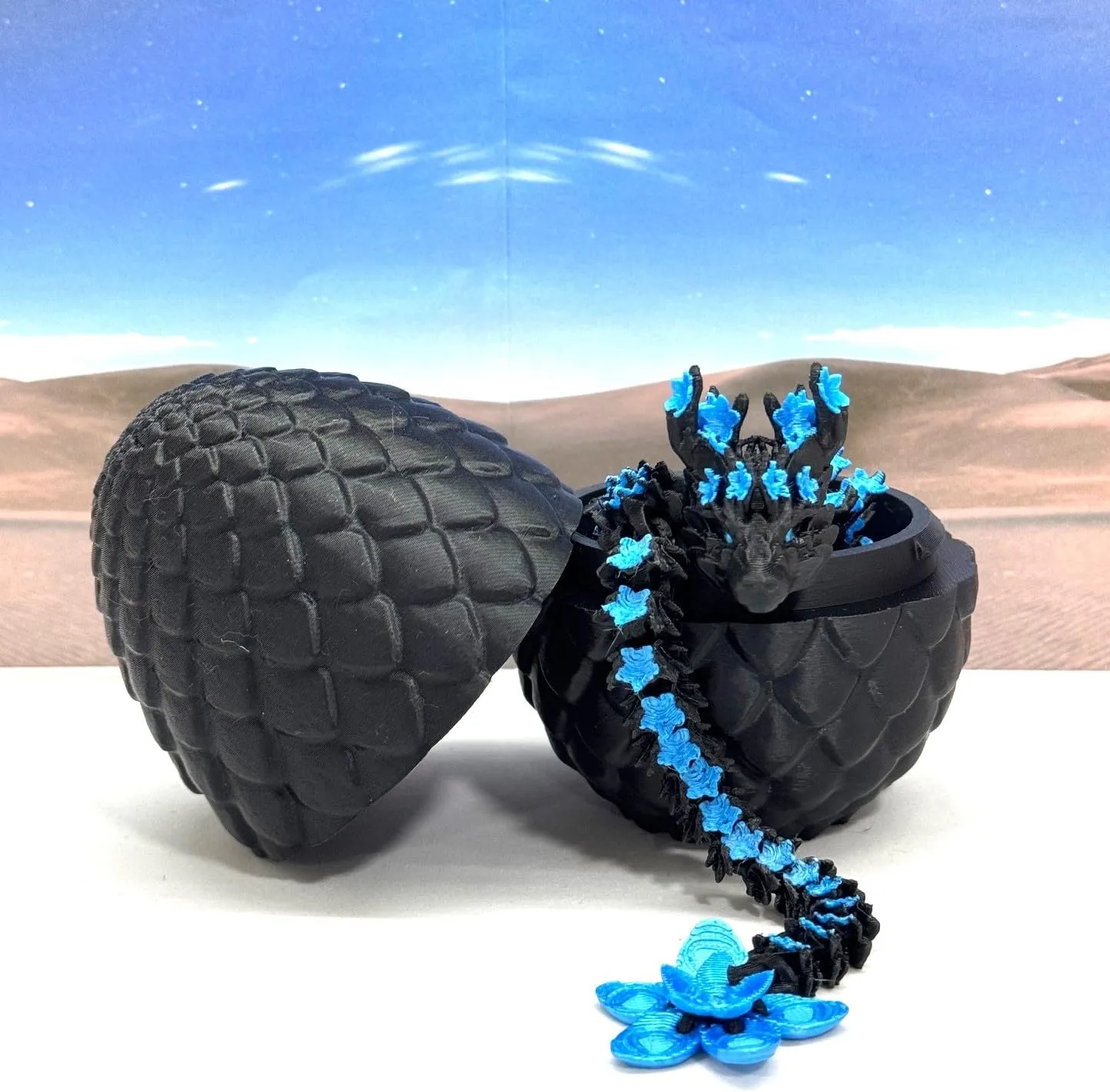 with Dragon Egg, 12 Inches Black and Blue Cherry Blossom Dragon, Home Decor Executive Desk Toys,Fidget Toys ax usable homeownership for Autism/ADHD D053-BE 3D Printed Cherry Blossom Dragon 