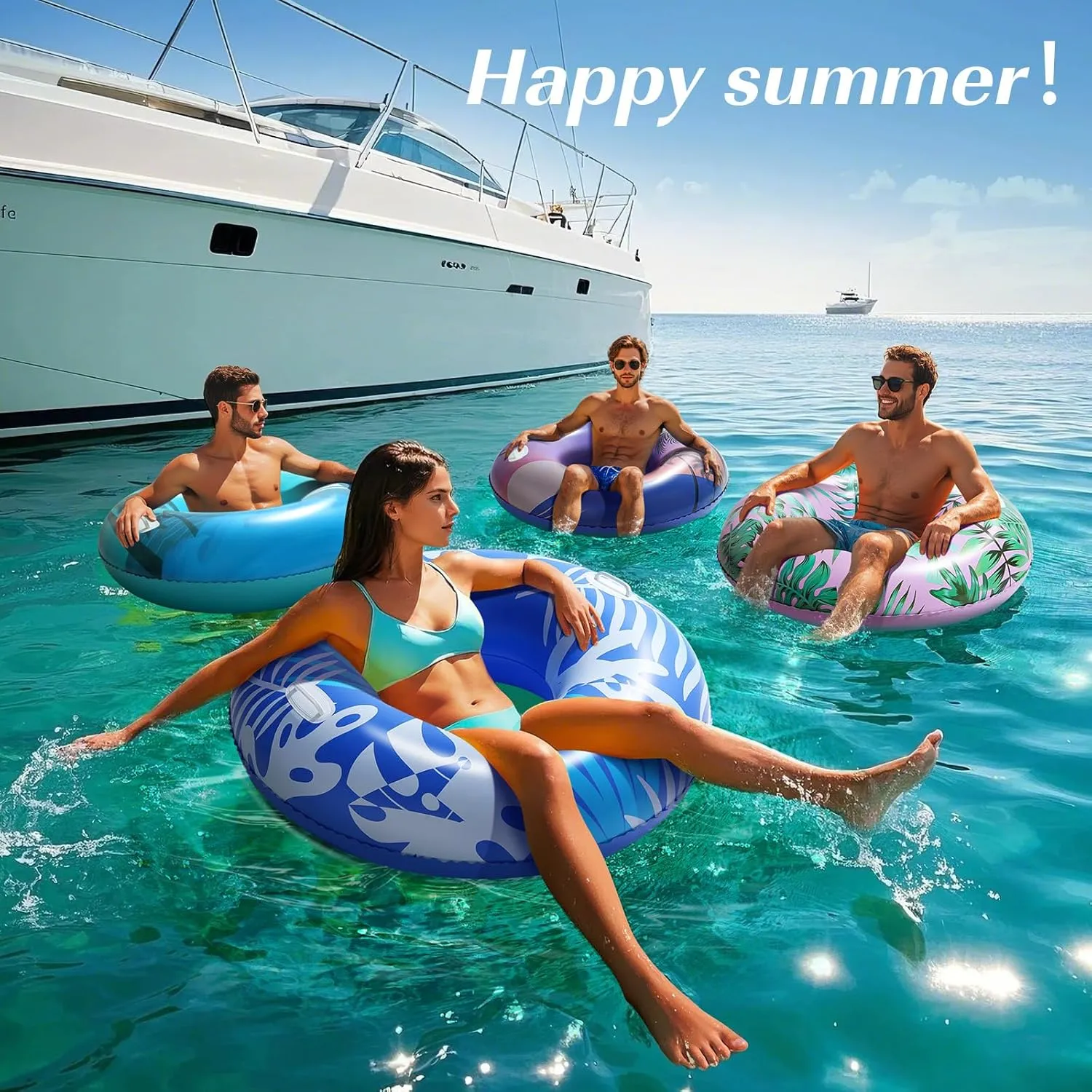 with Handles$ Inflatable Swim Rings Lounge$ Hawaii Fun Swim Floaties Swimming Pool Beach Lake River Party Decoration Toys$ item granite Blue White Leaves HeySplash Pool Tubes for Adult$ 42 Inch Large Pool Floats 