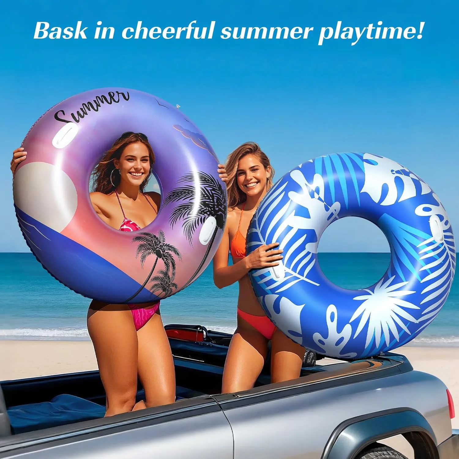 with Handles$ Inflatable Swim Rings Lounge$ Hawaii Fun Swim Floaties Swimming Pool Beach Lake River Party Decoration Toys$ item granite Blue White Leaves HeySplash Pool Tubes for Adult$ 42 Inch Large Pool Floats 