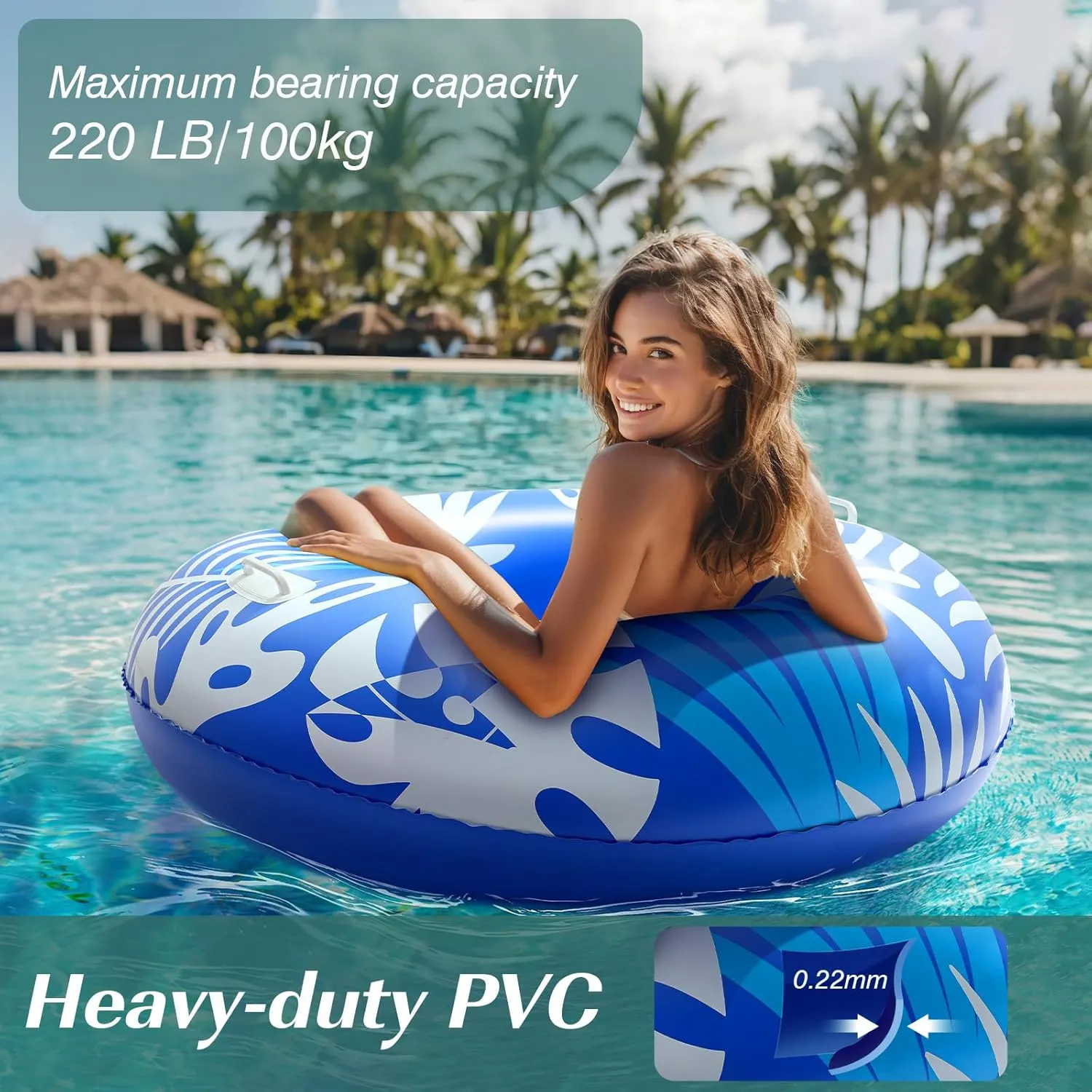 with Handles$ Inflatable Swim Rings Lounge$ Hawaii Fun Swim Floaties Swimming Pool Beach Lake River Party Decoration Toys$ item granite Blue White Leaves HeySplash Pool Tubes for Adult$ 42 Inch Large Pool Floats 