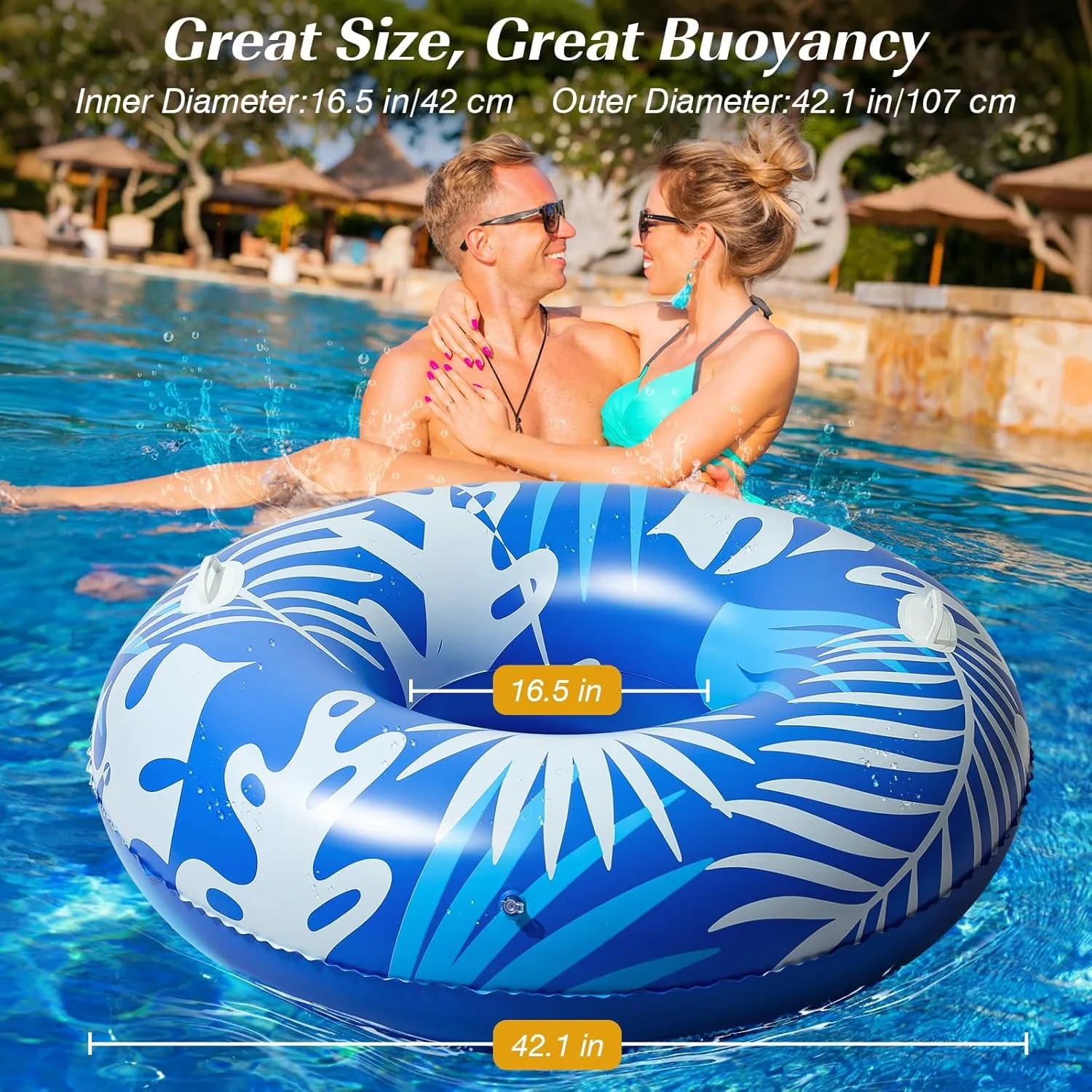with Handles$ Inflatable Swim Rings Lounge$ Hawaii Fun Swim Floaties Swimming Pool Beach Lake River Party Decoration Toys$ item granite Blue White Leaves HeySplash Pool Tubes for Adult$ 42 Inch Large Pool Floats 
