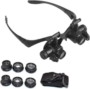 with LED Light 10 X 15X 20 X 25X( Magnifier Headband Magnifier Glasses LED Watch Repair Magnifier Loupe Jeweler geometric pinnacle Glasses Tool Set 