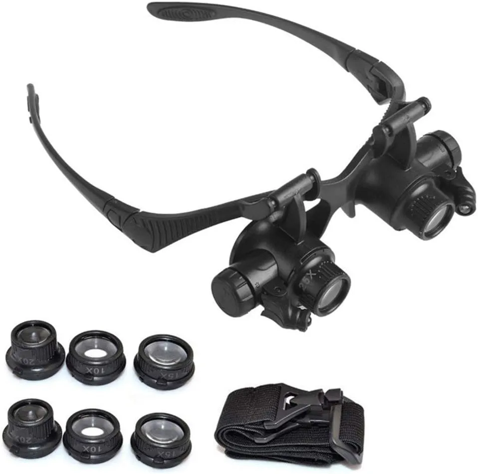 with LED Light 10 X 15X 20 X 25X( Magnifier Headband Magnifier Glasses LED Watch Repair Magnifier Loupe Jeweler geometric pinnacle Glasses Tool Set 