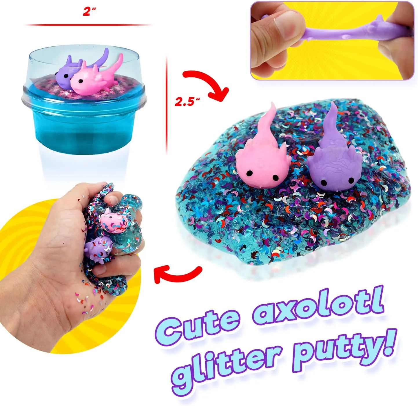 with Mini Axolotl Toy Figures & Star Confetti Slime Add Ins | Stress Relief Toy | Bulk Axolotl Birthday champion perish Party Favors. 4748-2 JA-RU Ugly Cute Squishy Axolotl Slime for Kids (2 Pack) 
