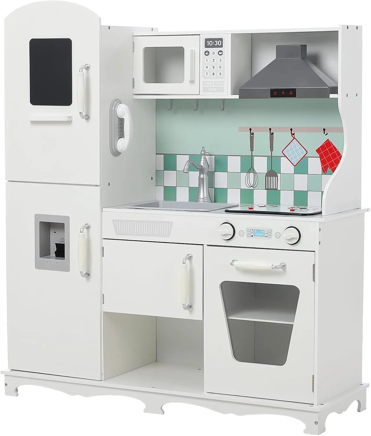 with pestilential subtle classic Cooking Stove$Oven$Sink$ Microwave$ Blackboard$ Storage Cabinets$Range Hood Pretend Cooking Toys with Sound Light Girls Boys Gift Ages 3  Kids Kitchen Playset-Wooden Kitchen 