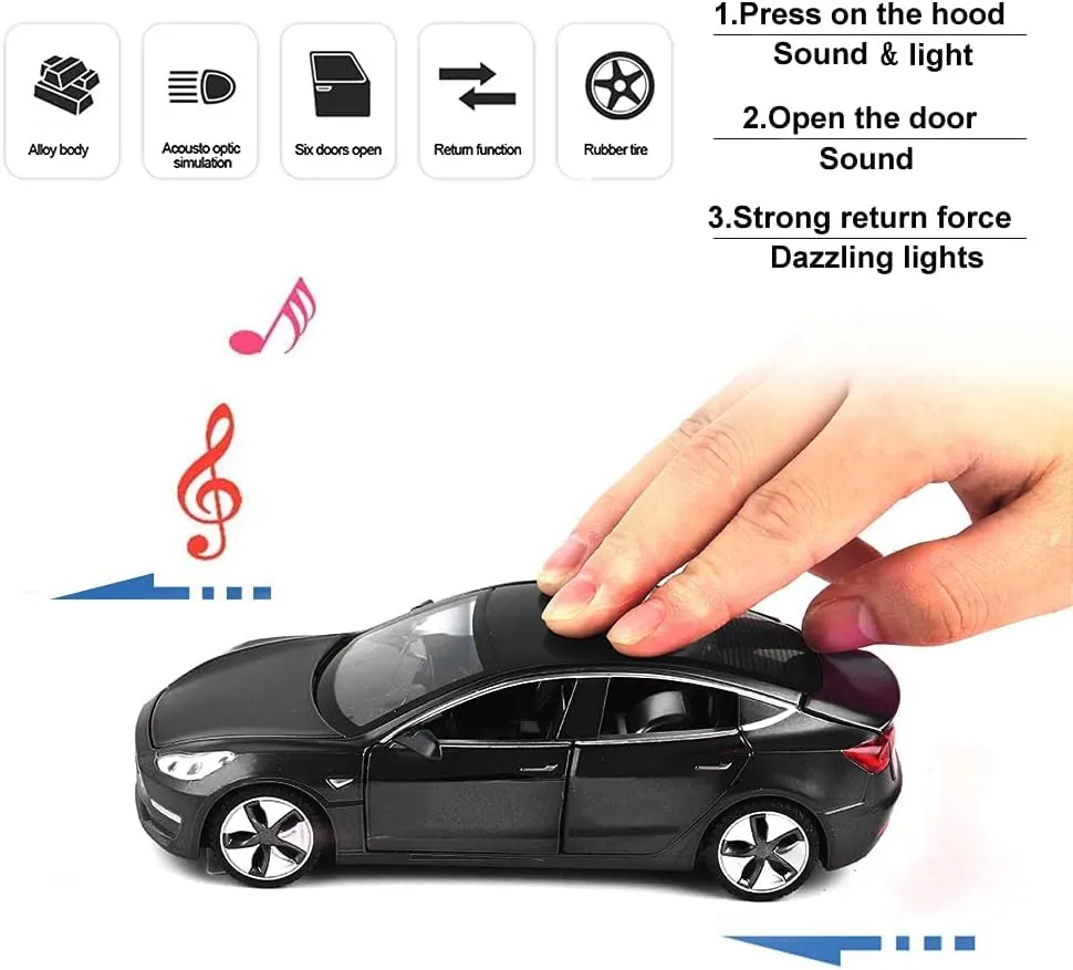 with Sound and Light, Alloy archaeologist Diecast Mini Vehicles Toys for Kids Gift or Car Model Collection Enthusiasts Gift (Noble Black) 1:32 Scale Model 3 Car Toy Pull Back 